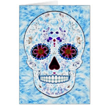 Day of the Dead Sugar Skull - Baby Blue Fractal Card