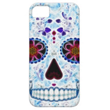 Day of the Dead Sugar Skull - Baby Blue Fractal iPhone 5 Covers
