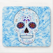 Day of the Dead Sugar Skull - Baby Blue Fractal Mousepads