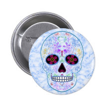 Day of the Dead Sugar Skull - Baby Blue & Multi Button