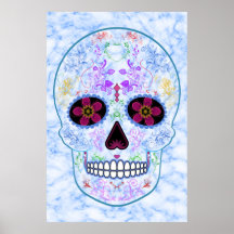 Day of the Dead Sugar Skull - Baby Blue & Multi Posters