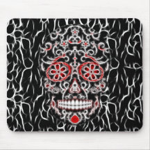 Day of the Dead Sugar Skull - Black, White & Red Mouse Pad