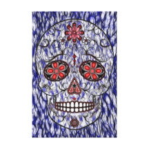 Day of the Dead Sugar Skull - Blue & Red Canvas Print