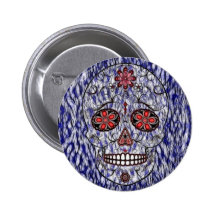 Day of the Dead Sugar Skull - Blue & Red Pins