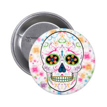 Day of the Dead Sugar Skull - Bright Multi Color Pinback Buttons