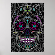 Day of the Dead Sugar Skull - Colorfully Black Poster