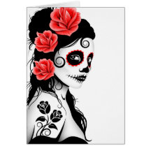 Day of the Dead Sugar Skull Girl - white Greeting Card