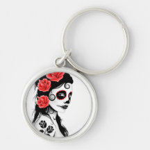 Day of the Dead Sugar Skull Girl - white Key Chains