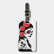 Day of the Dead Sugar Skull Girl - white Luggage Tags