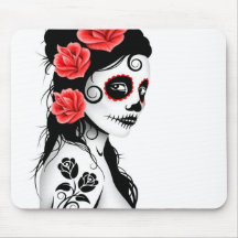 Day of the Dead Sugar Skull Girl - white Mousepads