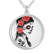 Day of the Dead Sugar Skull Girl - white Necklaces