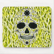 Day of the Dead Sugar Skull - Gold, Black & Green Mousepad