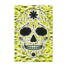 Day of the Dead Sugar Skull - Gold, Green & Black Gallery Wrap Canvas