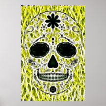 Day of the Dead Sugar Skull - Gold, Green & Black Poster