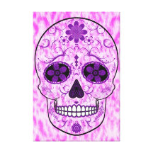 Day of the Dead Sugar Skull - Pink & Purple Canvas Prints