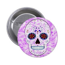 Day of the Dead Sugar Skull-Purple & Multi Fractal Pin