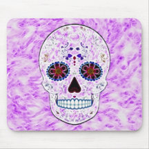 Day of the Dead Sugar Skull-Purple & Multi Fractal Mouse Pads