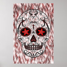 Day of the Dead Sugar Skull - Red & Black Fractal Print