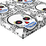 Day of the Dead Sugar Skull - White and Black Stretched Canvas Print