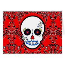Day of the Dead Sugar Skull - White and Red Cards