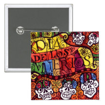 Day of the Dead Sugar Skulls square button / badge