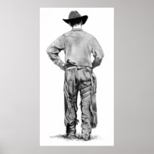 Day's End: Pencil Drawing of Cowboy with Chaps Poster