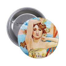 Daytime, Alphonse Mucha Pinback Buttons