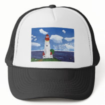 Daytime Lighthouse with Ocean View Painting Mesh Hats