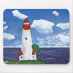 Daytime Lighthouse with Ocean View Painting Mousemats