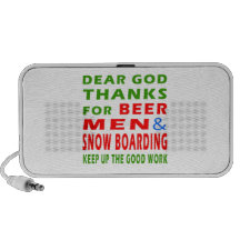 Dear God Thanks For Beer Men And Snow Boarding Laptop Speaker