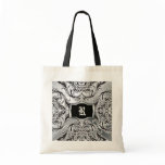 Debonair Damask Black, White, Silver Tote Bags