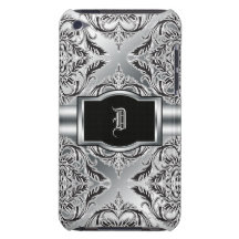 Debonair Damask Black, White, Silver iPod Case-Mate Cases