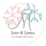 December Pink Blue Snowflake Monogram M Seal stickers