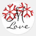 December Wedding Monogram M Love Seal Round Stickers