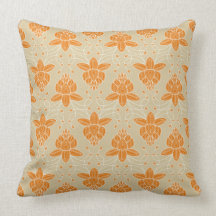 Deco Lotus Motif Throw Pillow in Orange
