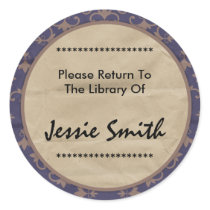 Decorative Damask Pattern Name Address Bookplate Round Sticker