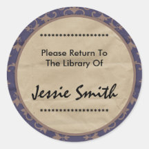 Decorative Damask Pattern Name Address Bookplate Round Sticker