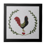 Decorative Folk Art Rooster and Heart Garland Tile
