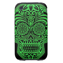 Decorative Green and Black Sugar Skull Tough iPhone 3 Cover