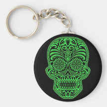 Decorative Green and Black Sugar Skull Key Chain