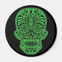 Decorative Green and Black Sugar Skull Fridge Magnet
