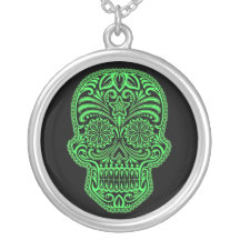 Decorative Green and Black Sugar Skull Necklace