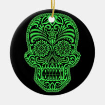 Decorative Green and Black Sugar Skull Christmas Tree Ornaments