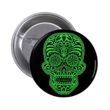 Decorative Green and Black Sugar Skull Pins