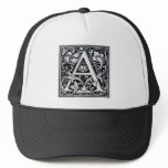 Decorative Letter "A" Woodcut Woodblock Inital hats