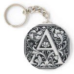 Decorative Letter "A" Woodcut Woodblock Inital keychains