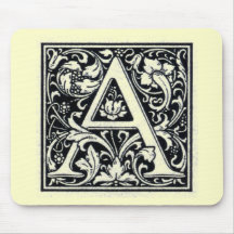 Decorative Letter "A" Woodcut Woodblock Inital Mousepads