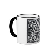 Decorative Letter "A" Woodcut Woodblock Inital Coffee Mug
