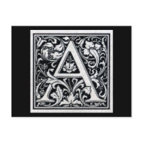 Decorative Letter "A" Woodcut Woodblock Inital