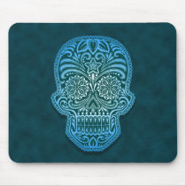 Decorative Sugar Skull – blue Mouse Pads